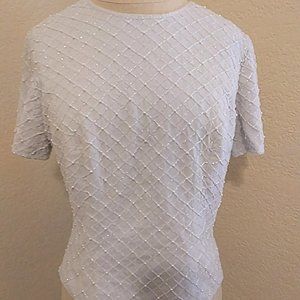 90s Vintage Oleg Cassini silk pearl beaded sequin top